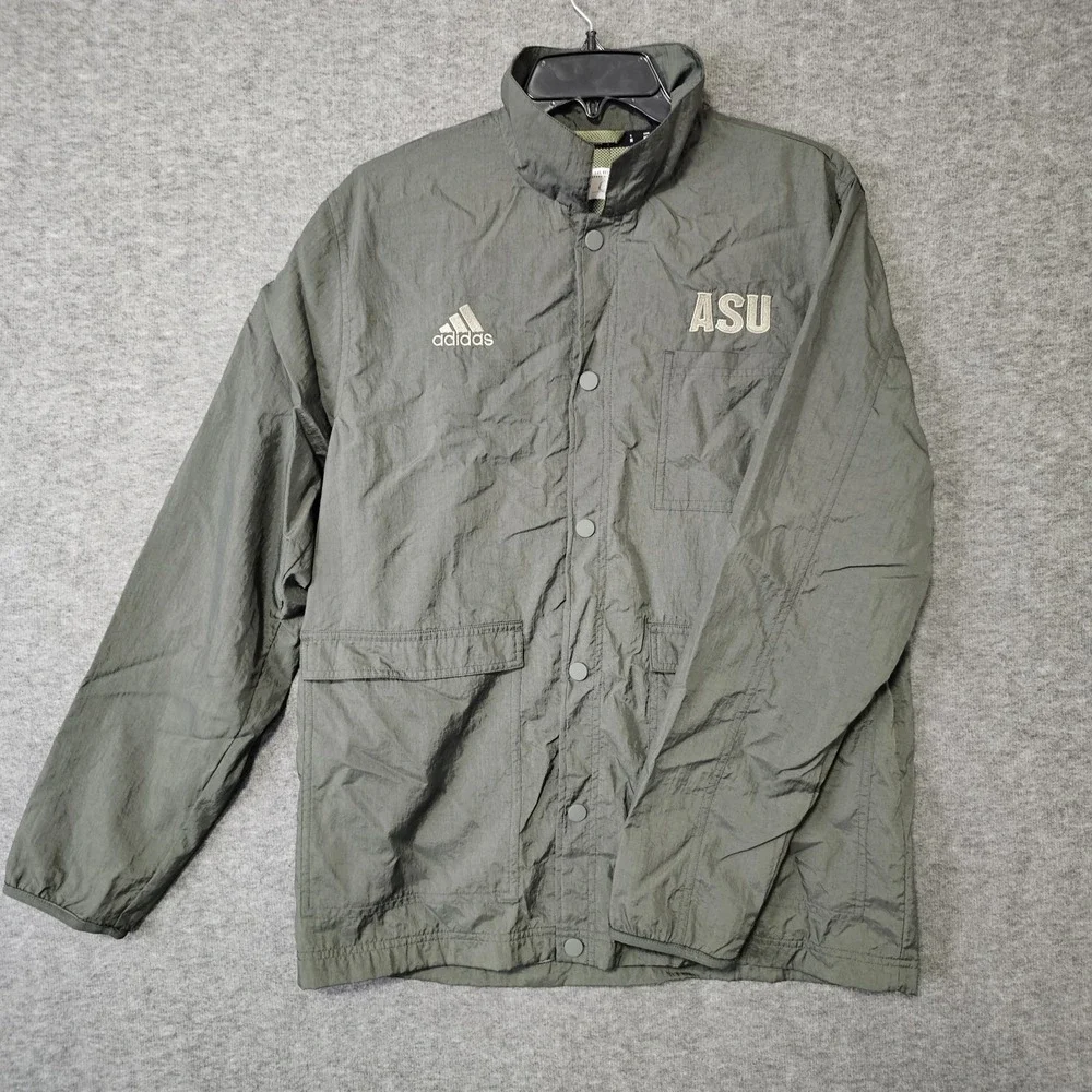 ADIDAS ASU American Flag Patch Windbreaker Jacket Men's Size Medium Army‎ Green